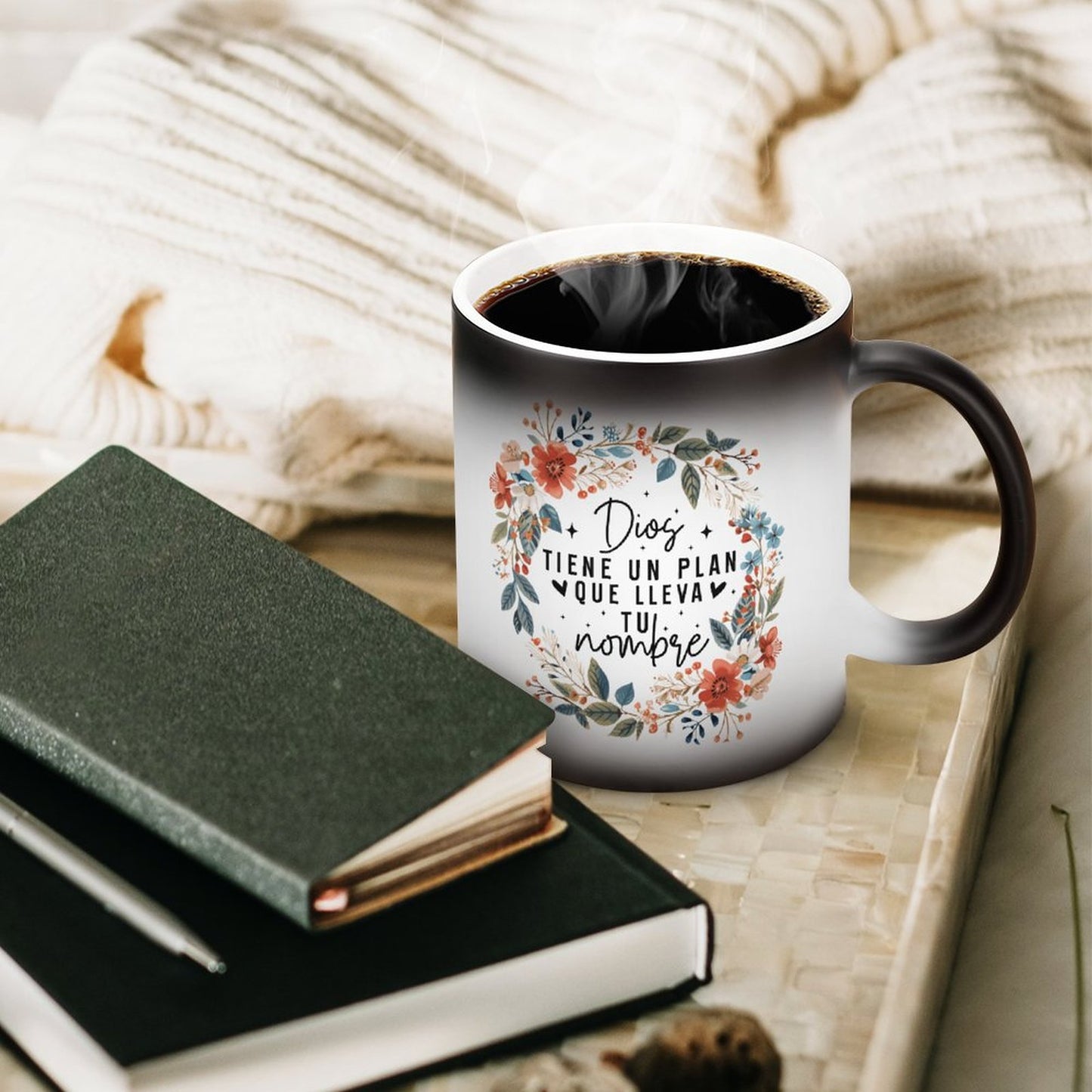 Dios Tiene Un Plan Que LLeva Tu Nombre Spanish Christian Color Changing Mug (Dual-sided)