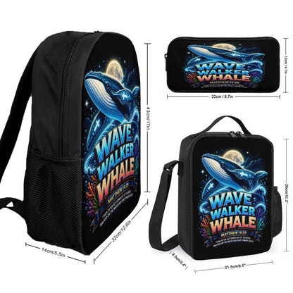 Wave Walker Whale Christian 3 PCS Bag Set (Backpack, Lunch Bag and Pencil Case) - ClaimedbyGodDesigns