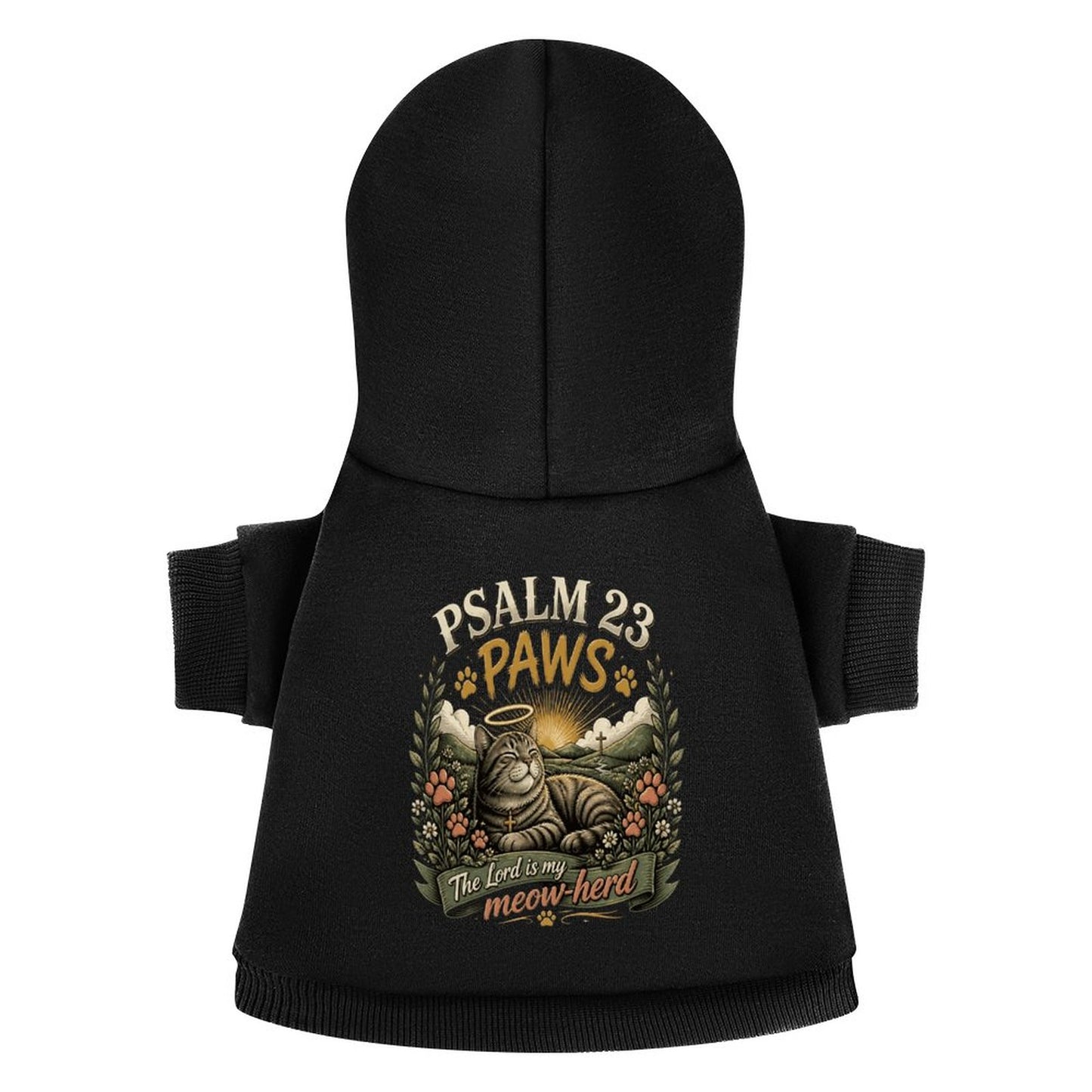 Psalm 23 Paws Christian Pet Hooded Pullover Sweatshirt Cat Hoodie Warm, Soft & Breathable - ClaimedbyGodDesigns