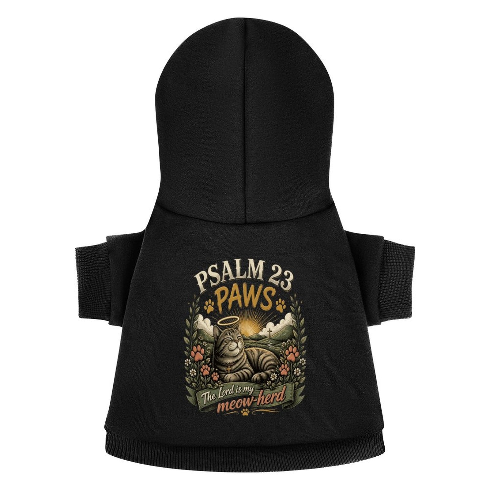 Psalm 23 Paws Christian Pet Hooded Pullover Sweatshirt Cat Hoodie Warm, Soft & Breathable - ClaimedbyGodDesigns