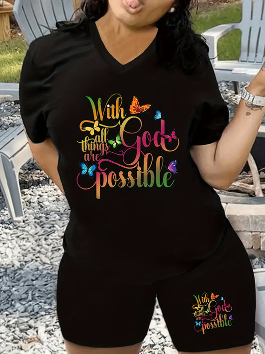 With God All Things Are Possible Plus Size Women's Christian Casual Outfit claimedbygoddesigns