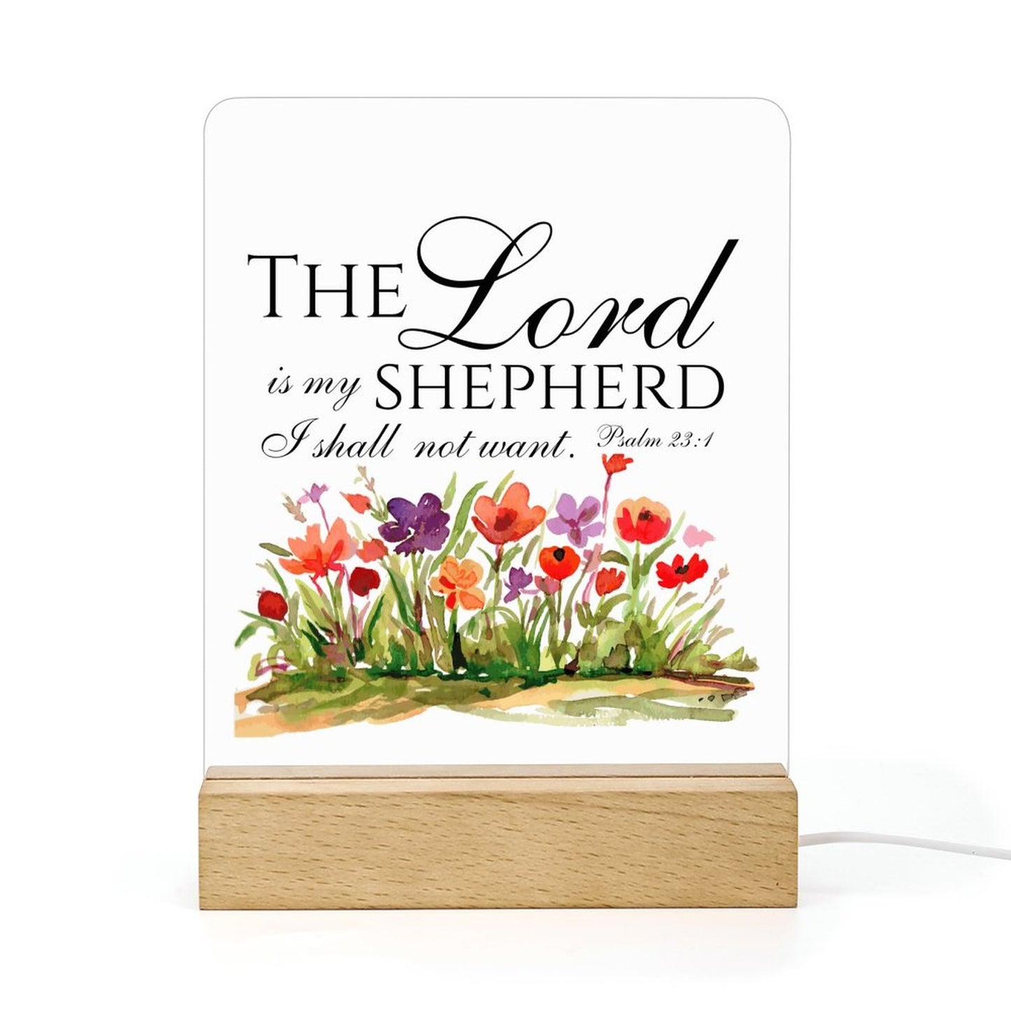 Psalm 23:1 The Lord Is My Shepherd Christian Acrylic Night Light with Wooden Base Christian Gift Idea