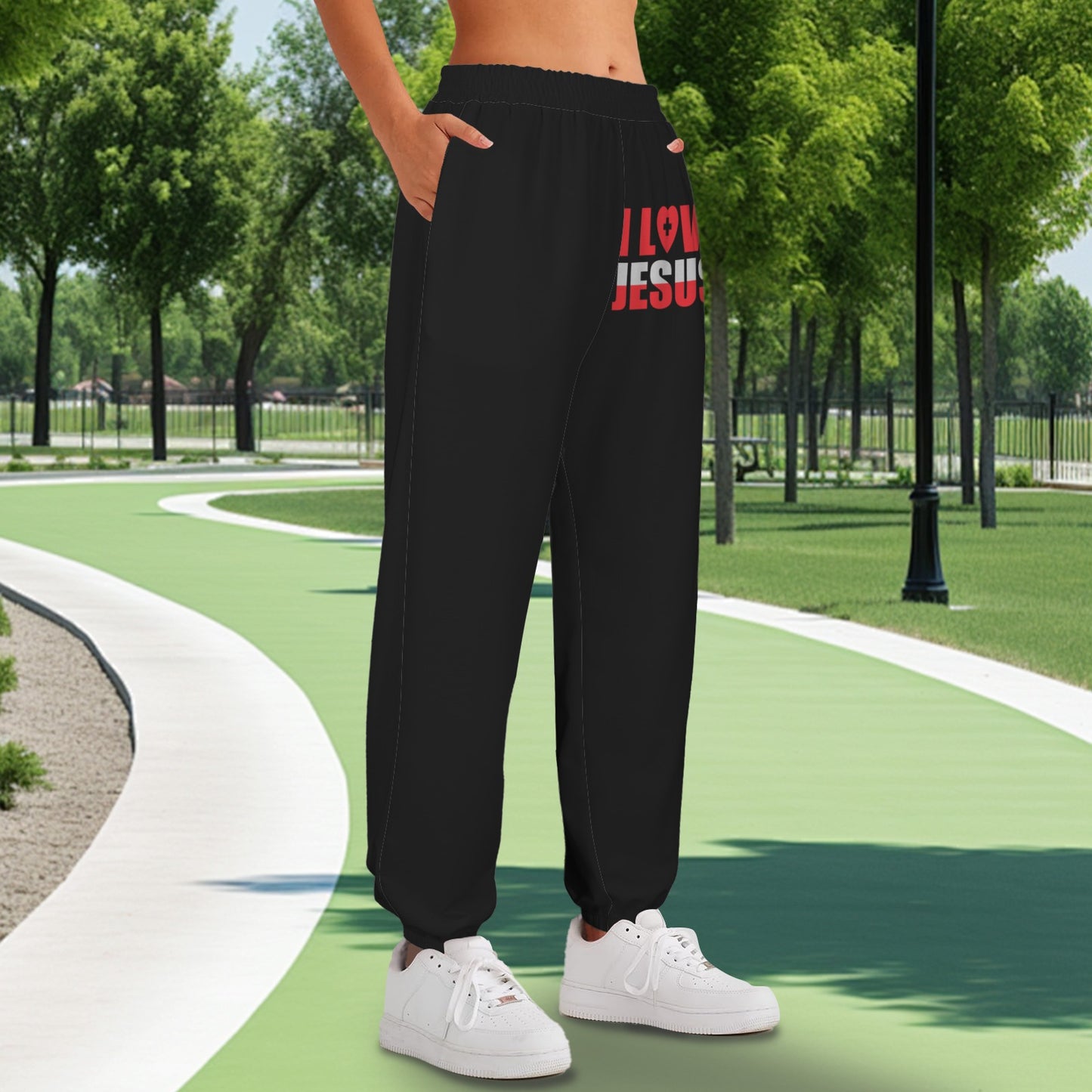 I Love Jesus Casual High Waist Pocket Women's Christian Sweatpants