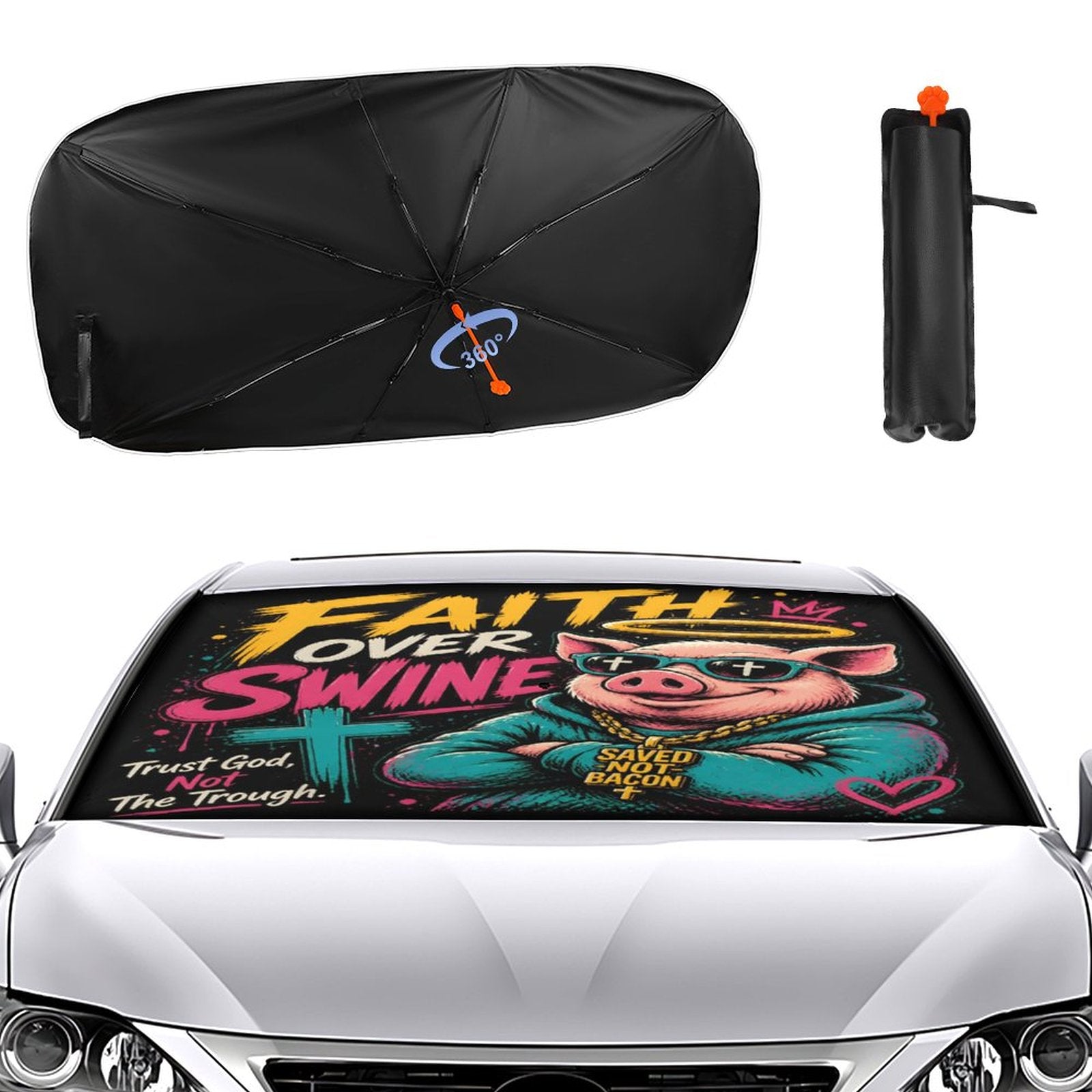 Faith Over Swine Christian Car Sunshade Umbrella - ClaimedbyGodDesigns