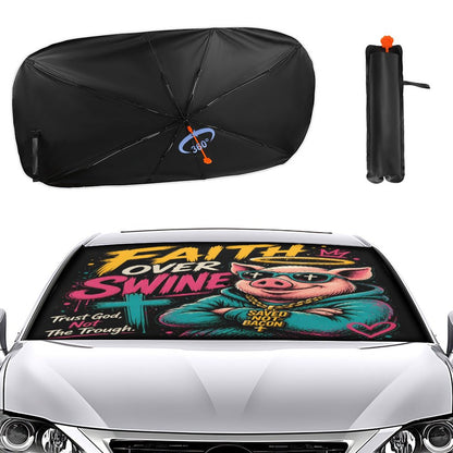 Faith Over Swine Christian Car Sunshade Umbrella - ClaimedbyGodDesigns