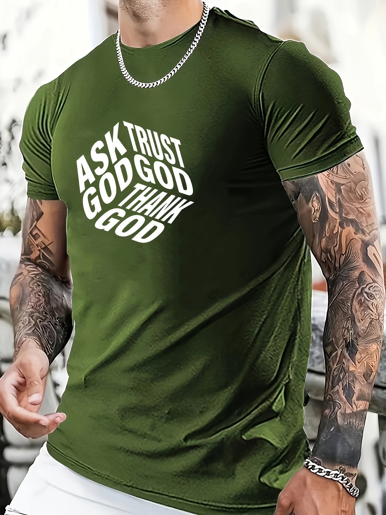 Ask Trust Thank God Men's Christian T-shirt claimedbygoddesigns