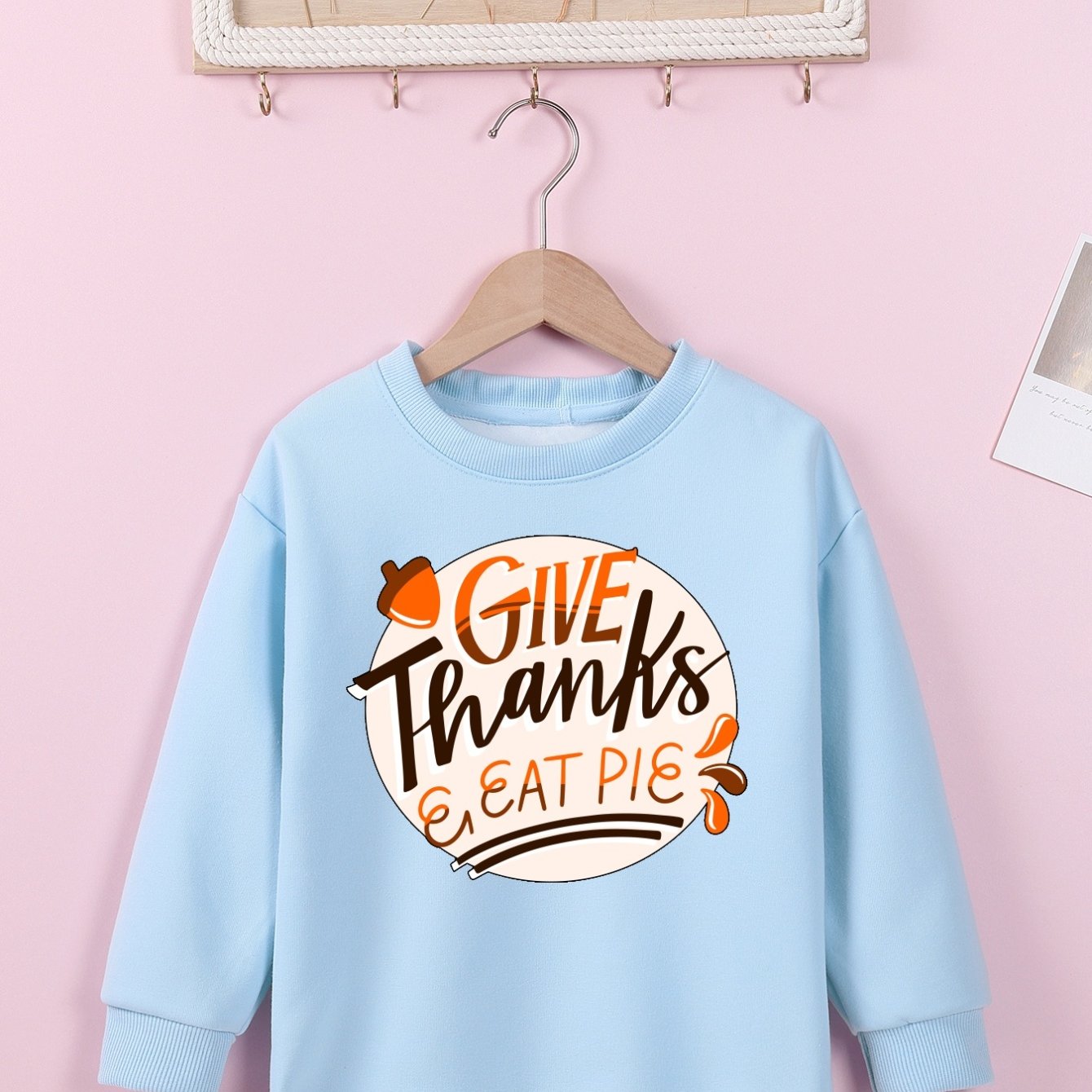 Give Thanks & Eat Pie (thanksgiving themed) Youth Christian Pullover Sweatshirt claimedbygoddesigns