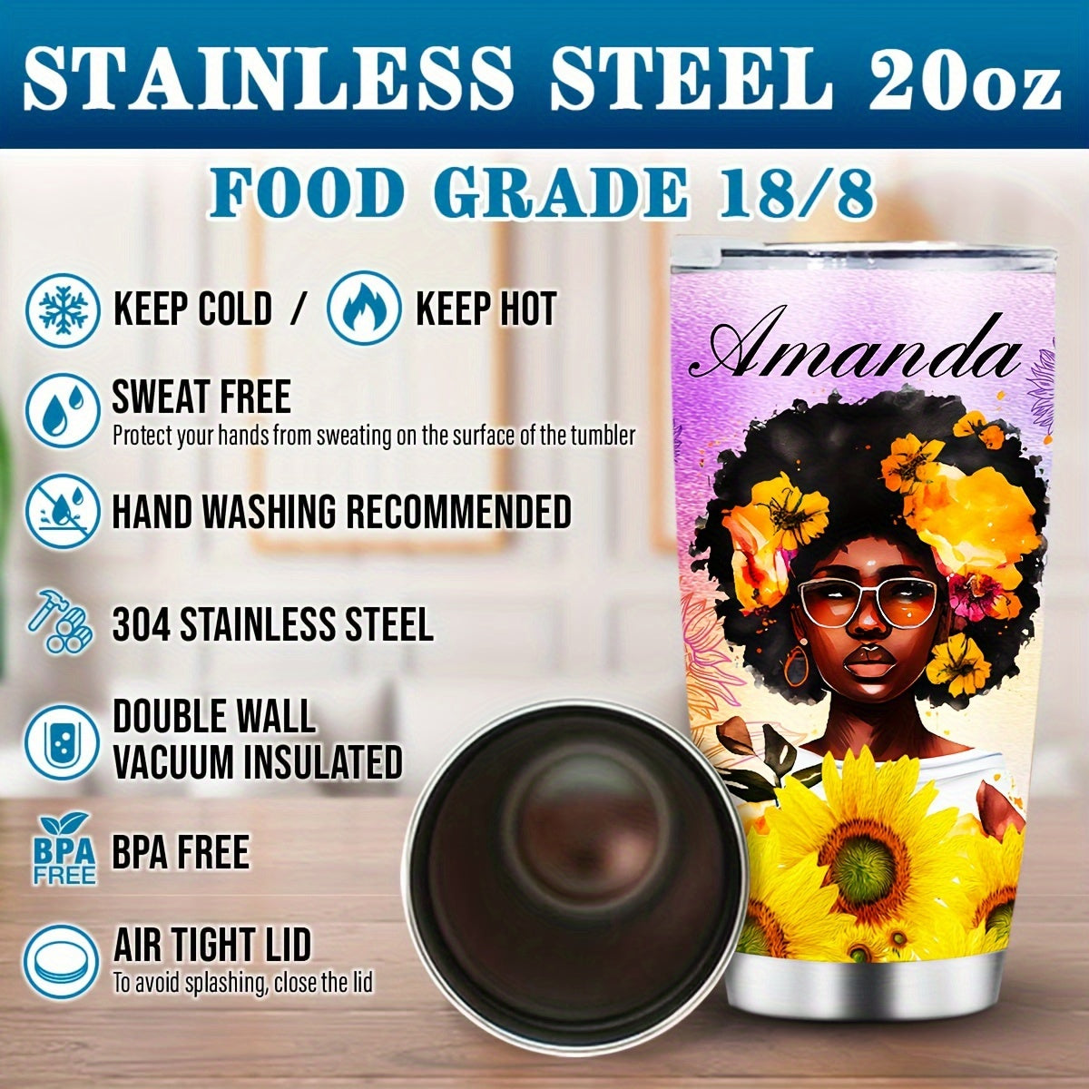 On The 8th Day God Created The Black Queen Funny Christian Stainless Steel Tumbler With Lid 20oz claimedbygoddesigns