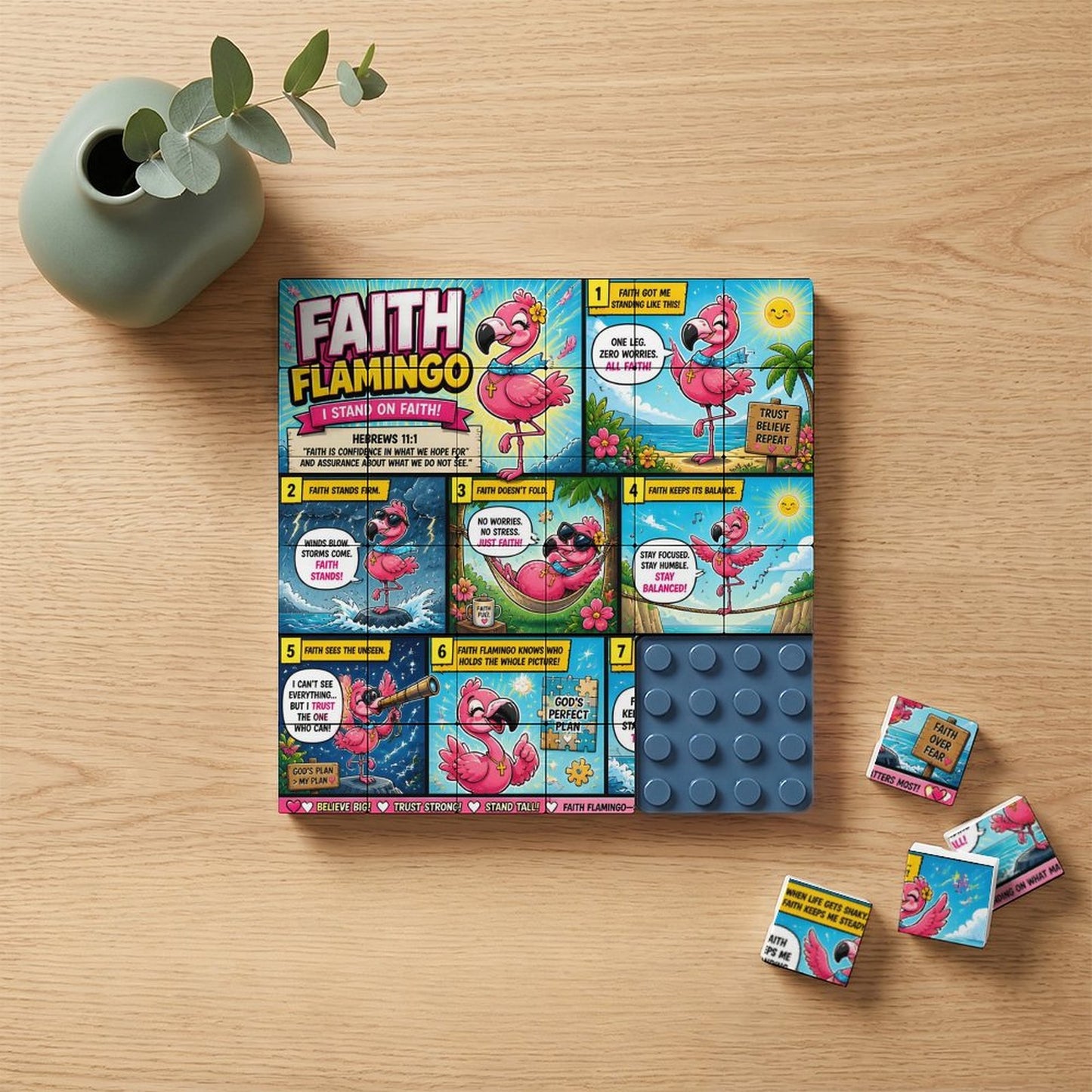 Faith Flamingo – Building Block Puzzle Ornament - ClaimedbyGodDesigns