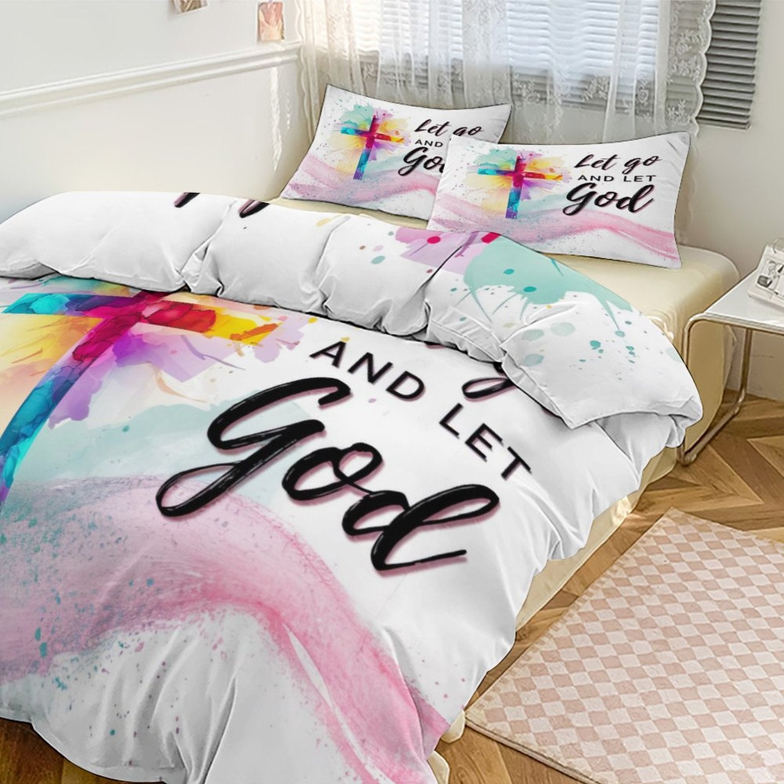 Let Go And Let God 3-Piece Christian Comforter Bedding Set-86"×70"/ 218×177cm SALE-Personal Design