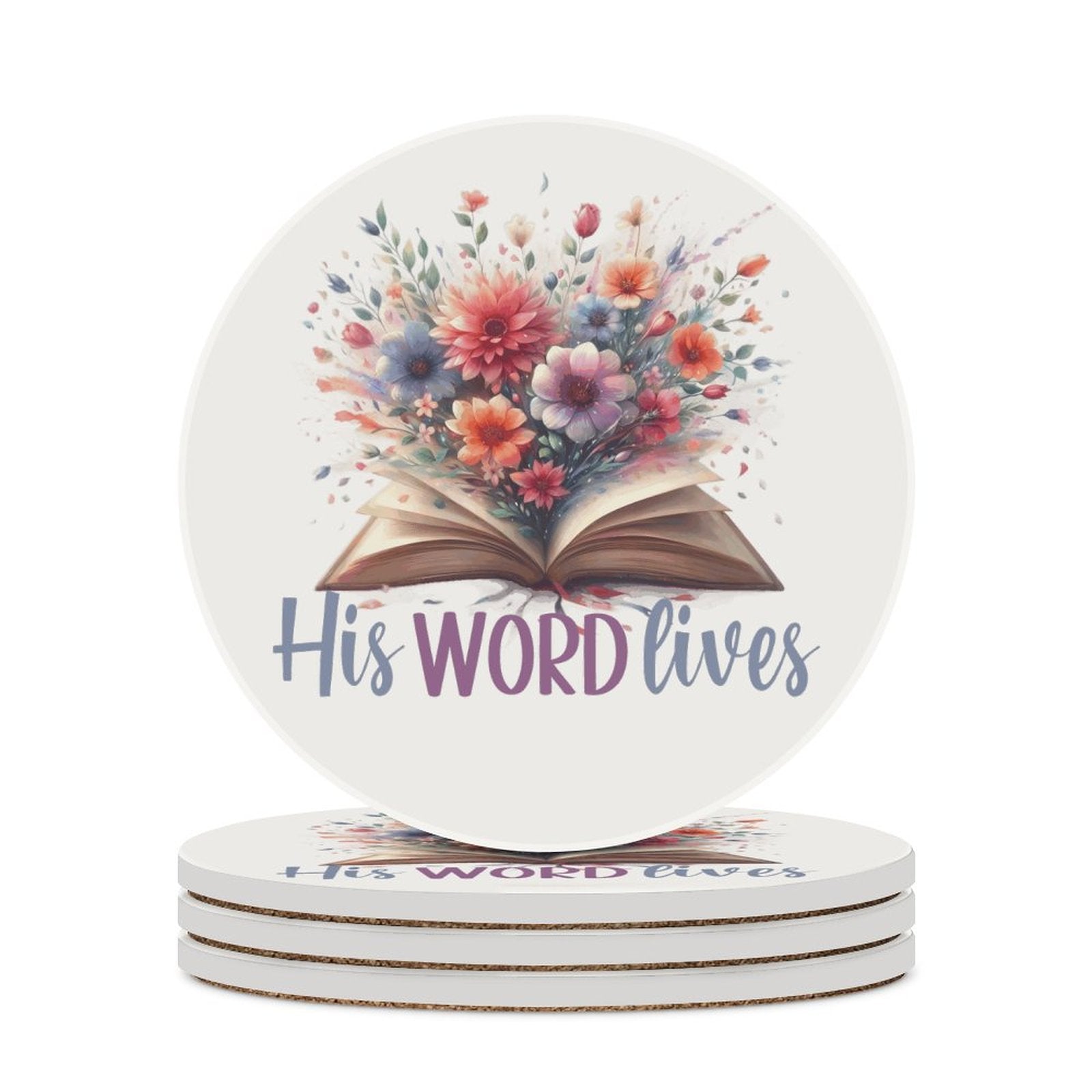 His Word Lives Round Ceramic Coaster - ClaimedbyGodDesigns