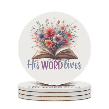 His Word Lives Round Ceramic Coaster - ClaimedbyGodDesigns