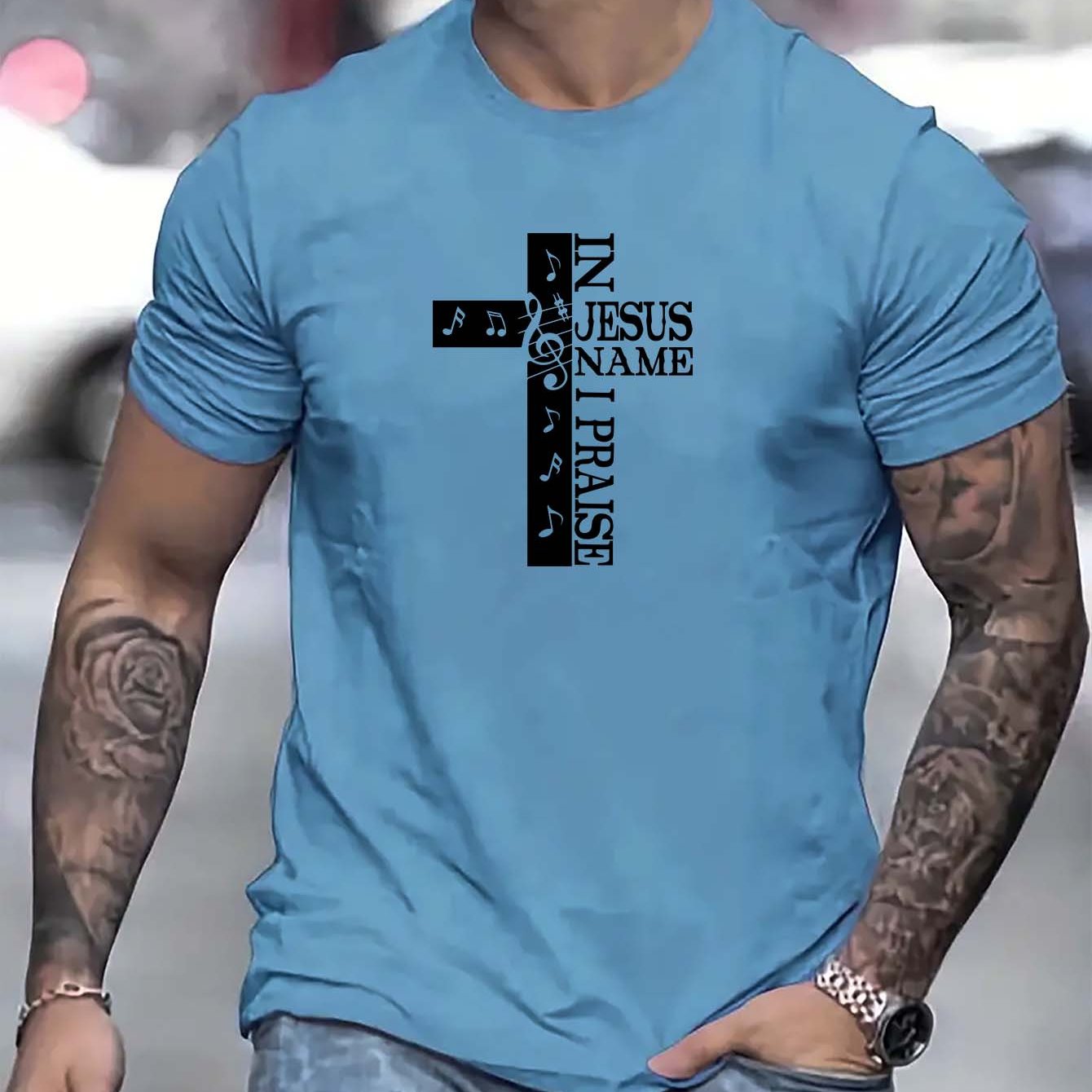 In Jesus Name I Praise Men's Christian T-shirt claimedbygoddesigns