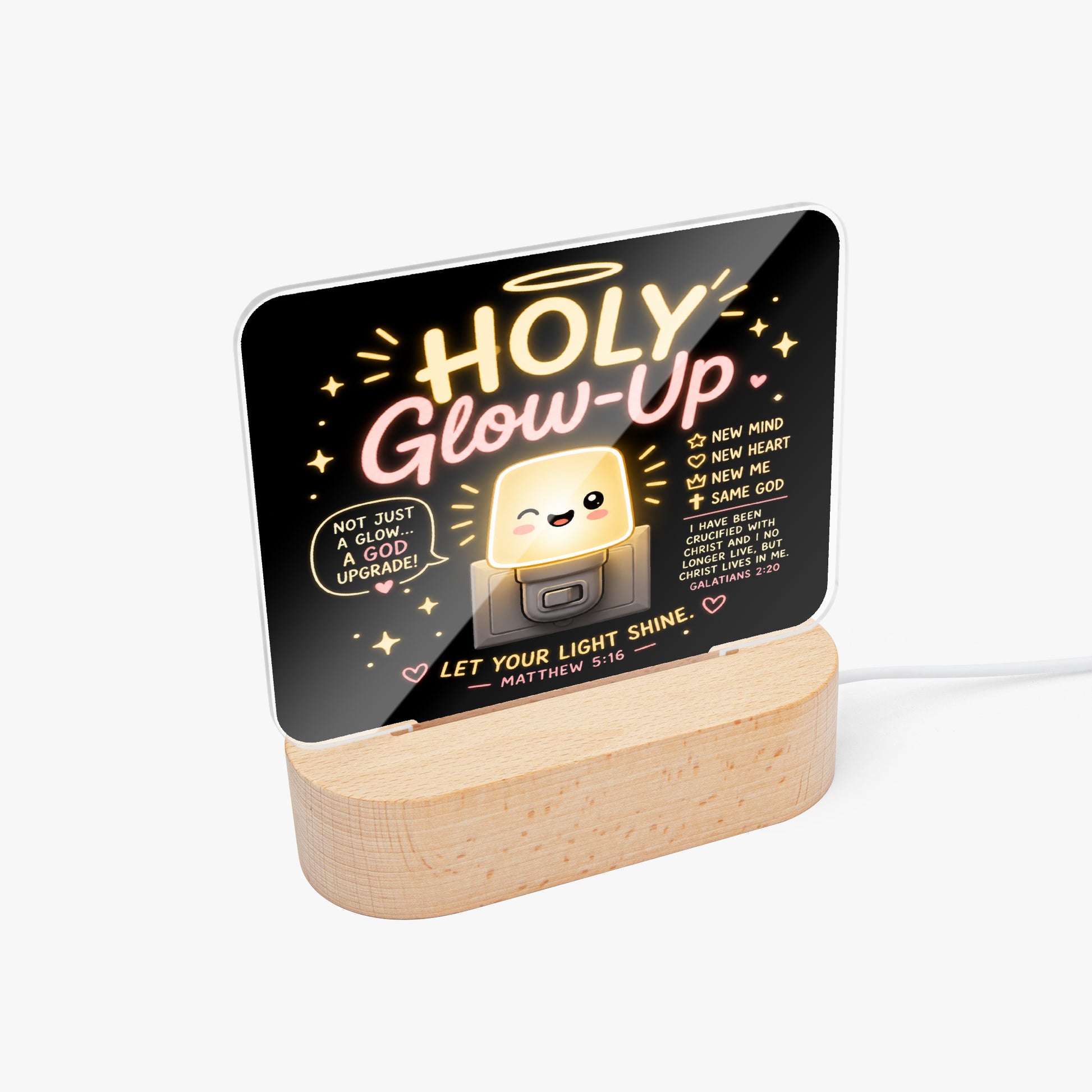 Holy Glow - up Christian Square Acrylic Nigh Light - Luminous Base - ClaimedbyGodDesigns