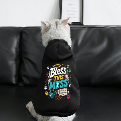 Bless This Mess Christian Pet Hooded Pullover Sweatshirt Dog/Cat Hoodie Warm, Soft & Breathable - ClaimedbyGodDesigns