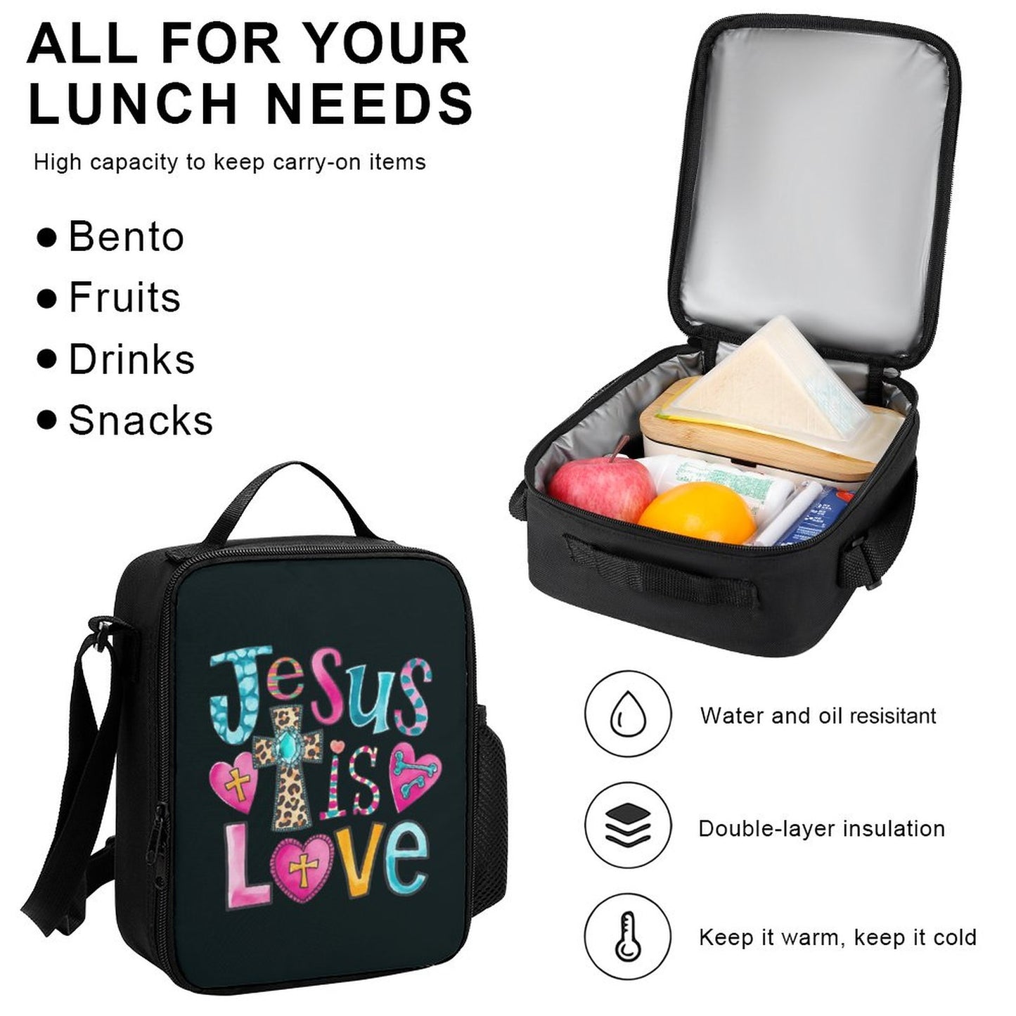He Is Love Christian Backpack Set of 3 Bags (Shoulder Bag Lunch Bag & Pencil Pouch)