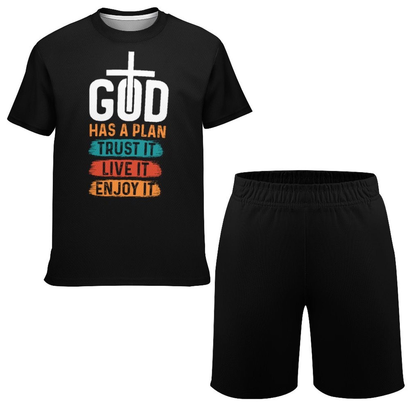 God Has A Plan Trust It Live It Enjoy It Youth Christian Summer Casual  Outfit Shorts Set SALE-Personal Design