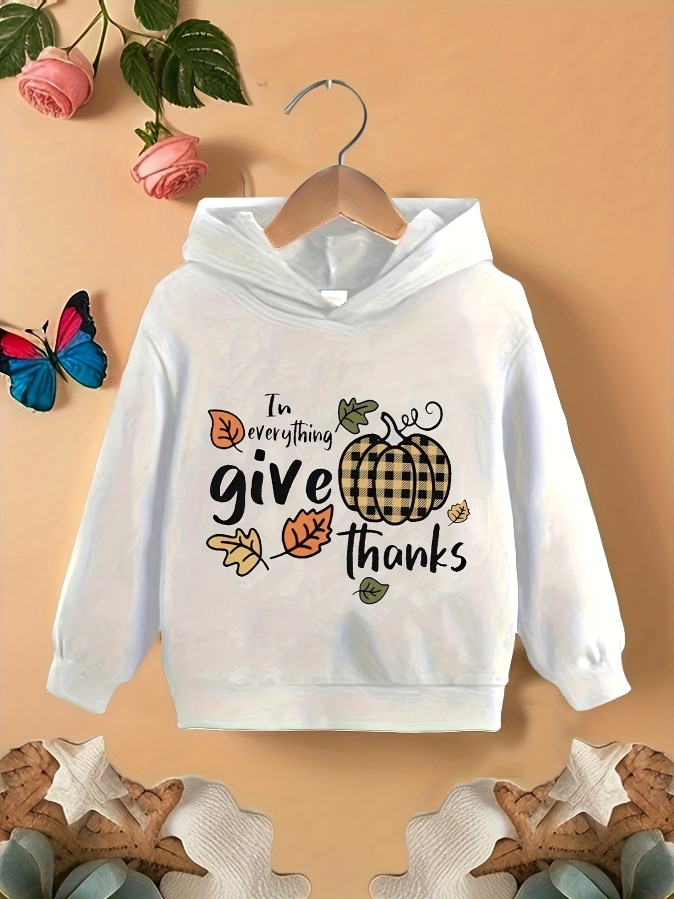 In Everything Give Thanks (thanksgiving themed) Youth Christian Pullover Hooded Sweatshirt claimedbygoddesigns