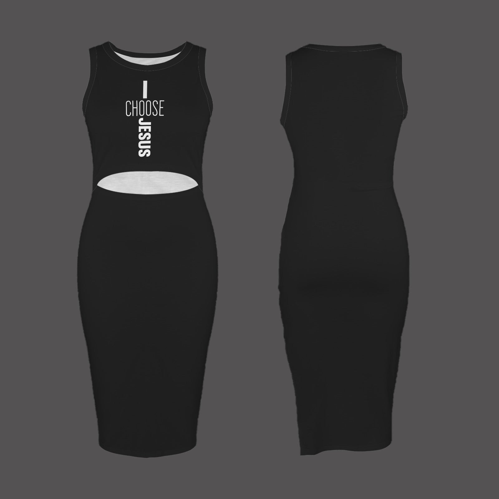 I Choose Jesus Crew Neck Side Slit Cut Out Sleeveless Christian Bodycon Dress