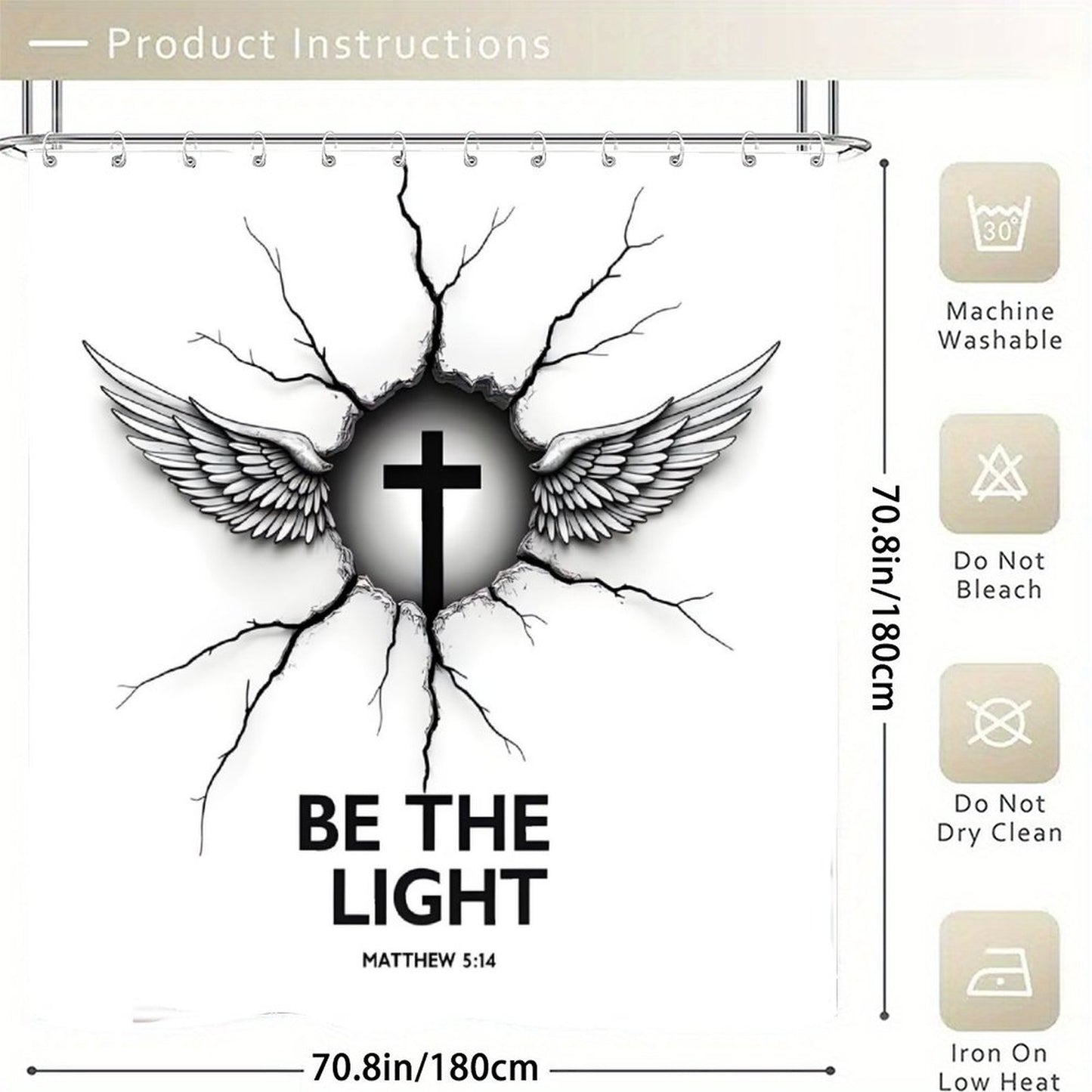 Be The Light Christian Waterproof Shower Curtain