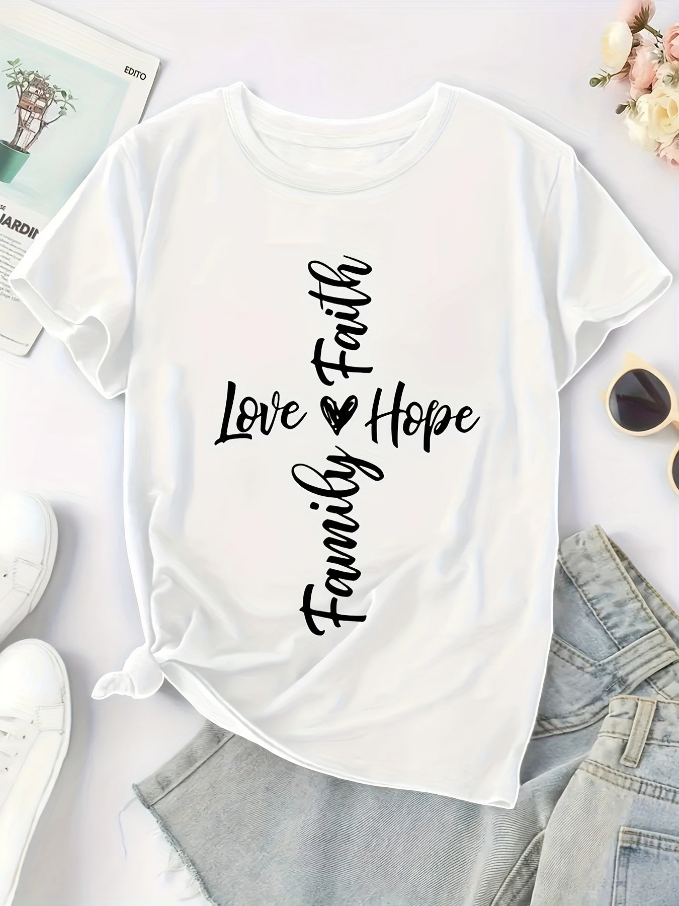 Love Hope Family Faith Women's Christian T-shirt claimedbygoddesigns