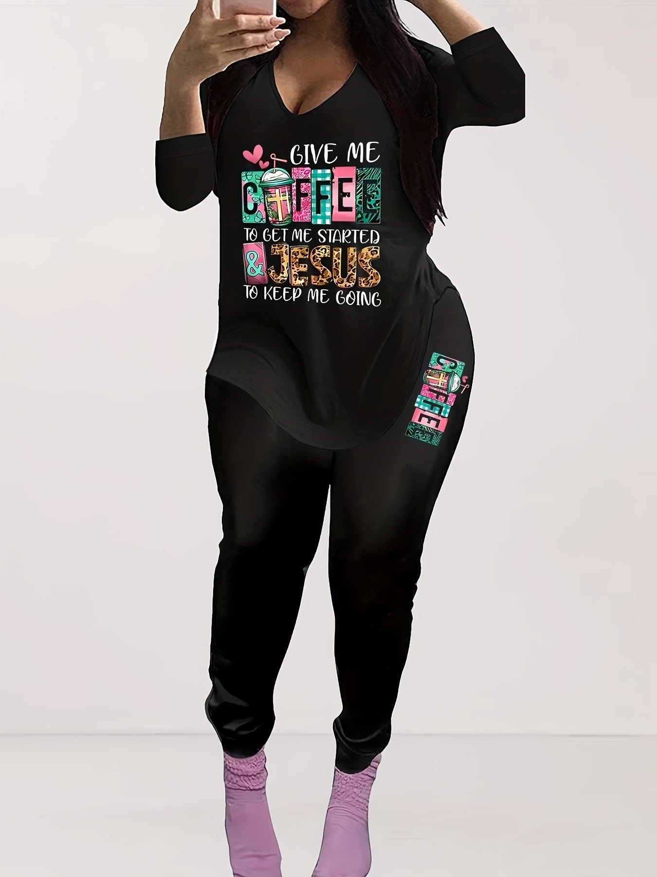 Give Me Coffee To Get Me Started & Jesus To Keep Me Going Plus Size Casual Outfit claimedbygoddesigns