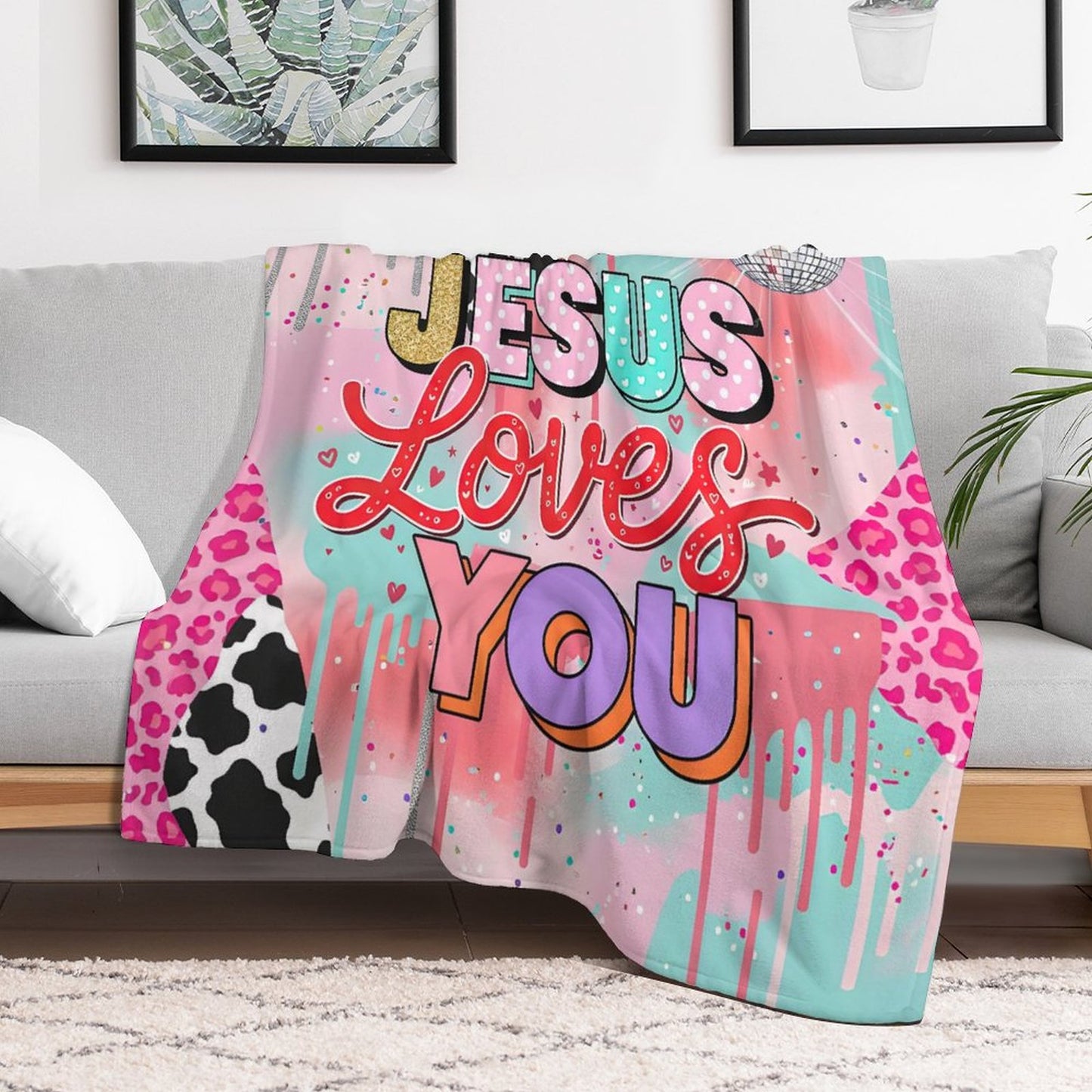 Jesus Loves You Christian Flannel Throw Blanket