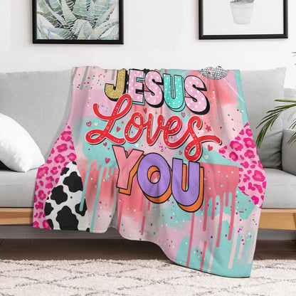 Jesus Loves You Christian Flannel Throw Blanket