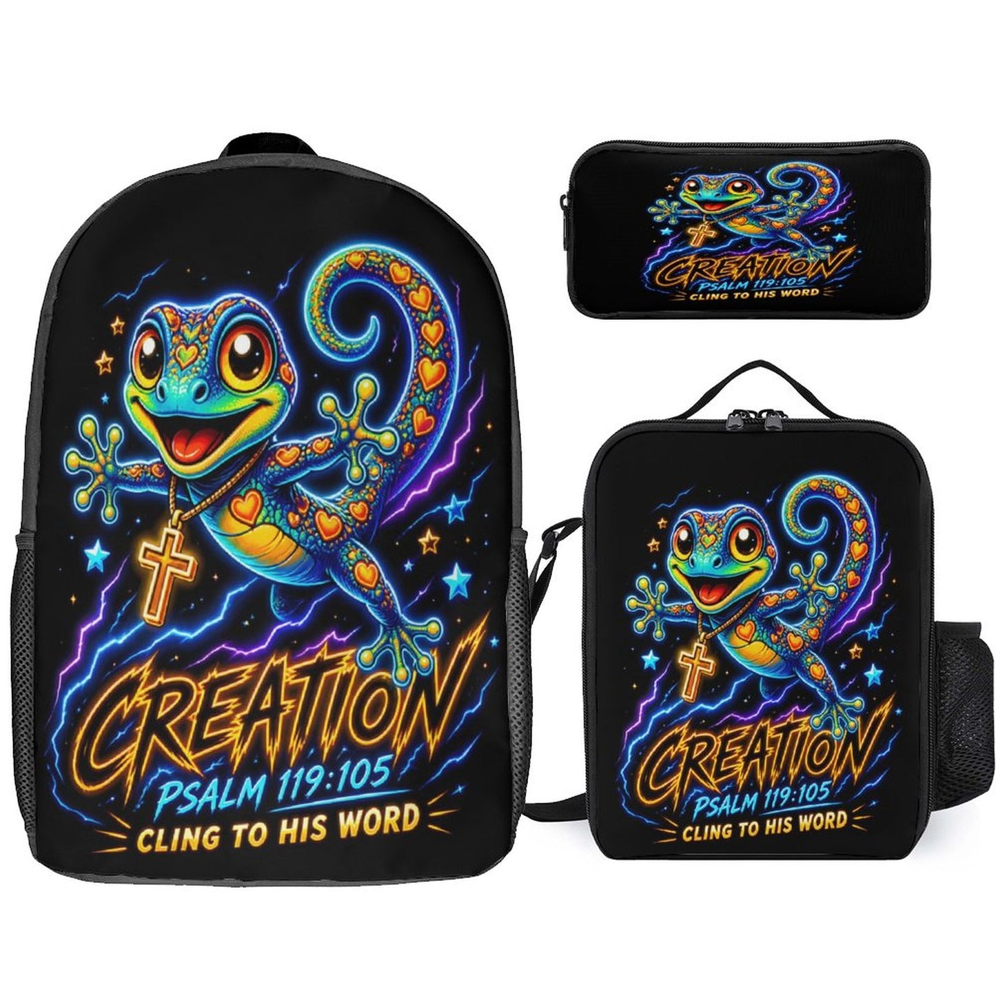 Cling To His Word Christian 3 PCS Bag Set (Backpack, Lunch Bag and Pencil Case) - ClaimedbyGodDesigns