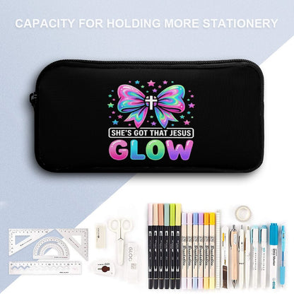 She's Got That Jesus Glow Christian 3 Pcs School Backpack Set for Kids (Backpack, Kid's Insulated Lunch Bag & Pencil Case Organizer)