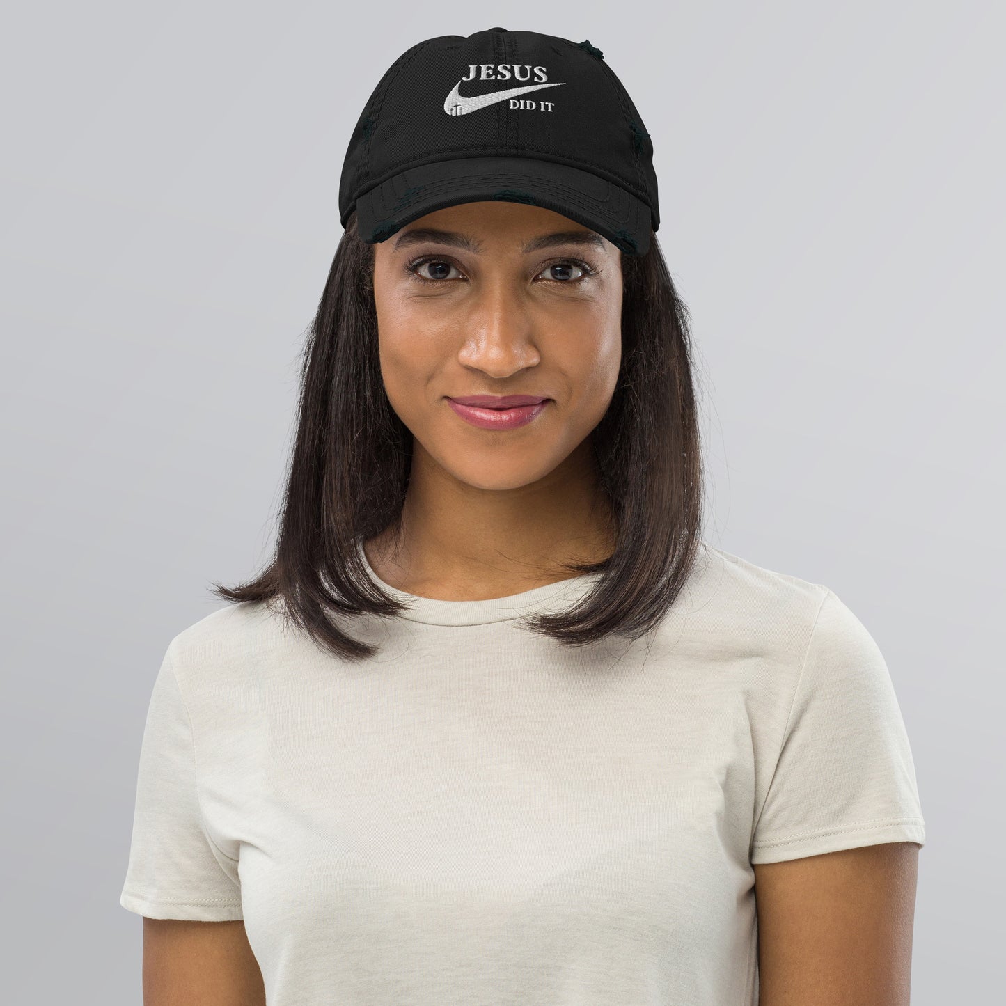 Jesus Did It (like Nike) Adult Christian Distressed Dad Hat