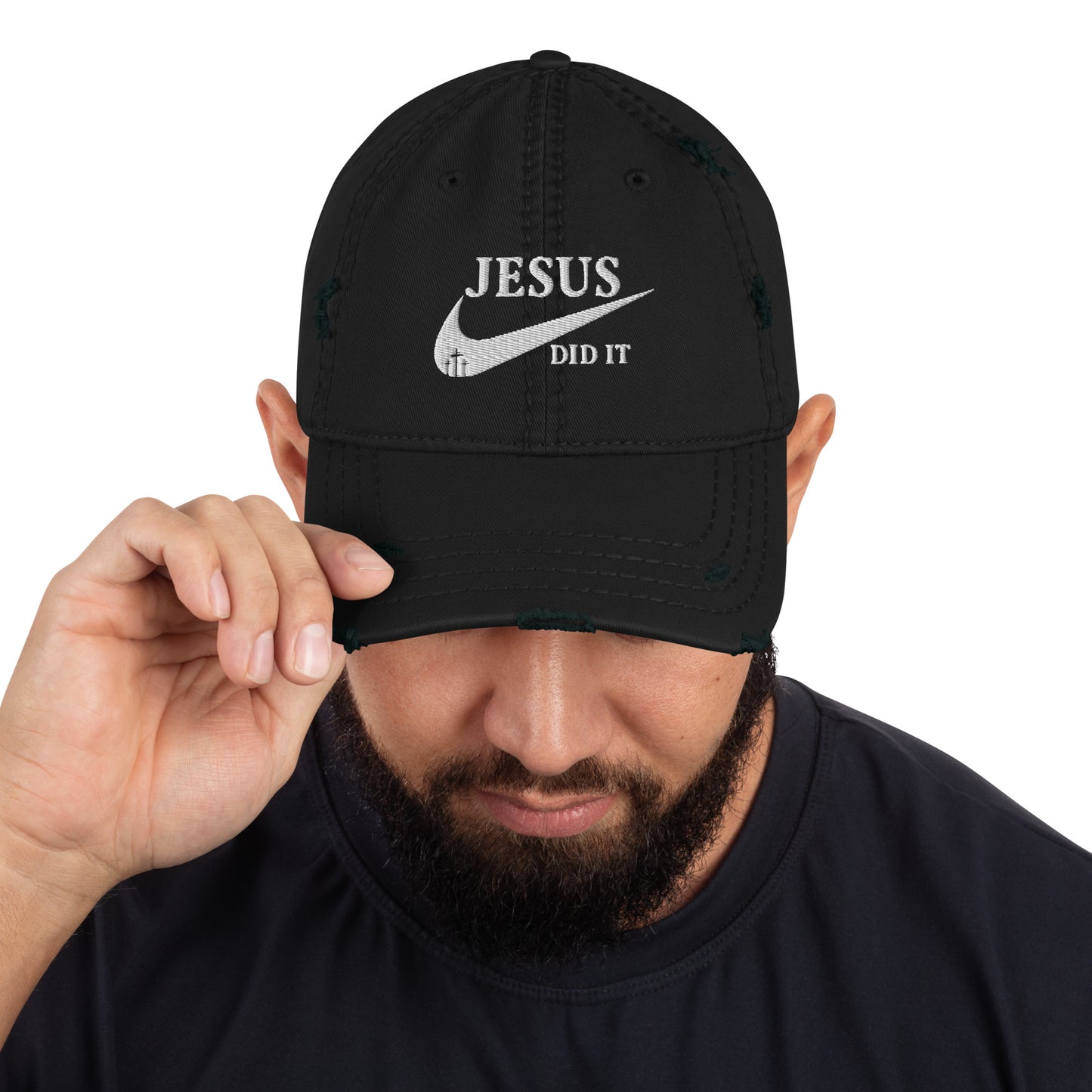 Jesus Did It (like Nike) Adult Christian Distressed Dad Hat