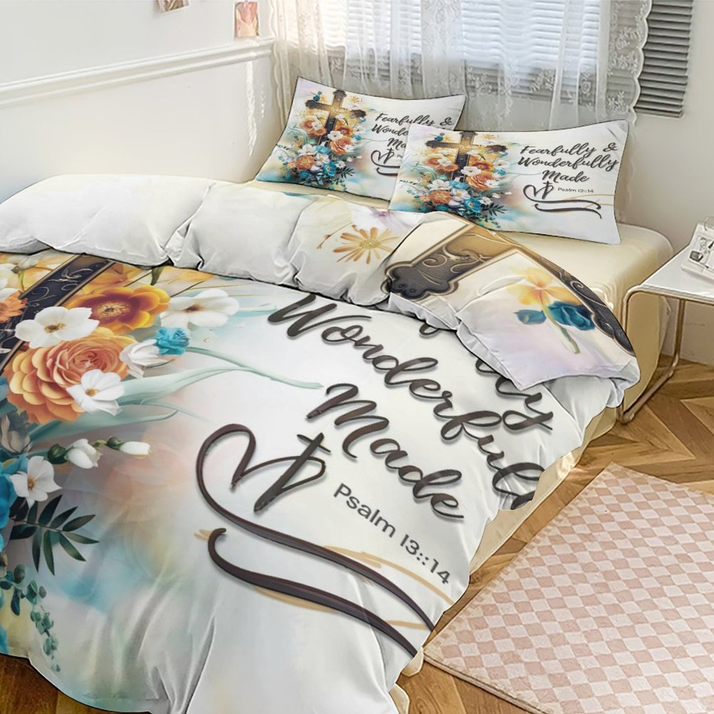 Fearfully And Wonderfully Made Christian  3-Piece  Comforter Bedding Set- (Dual-sided Printing)