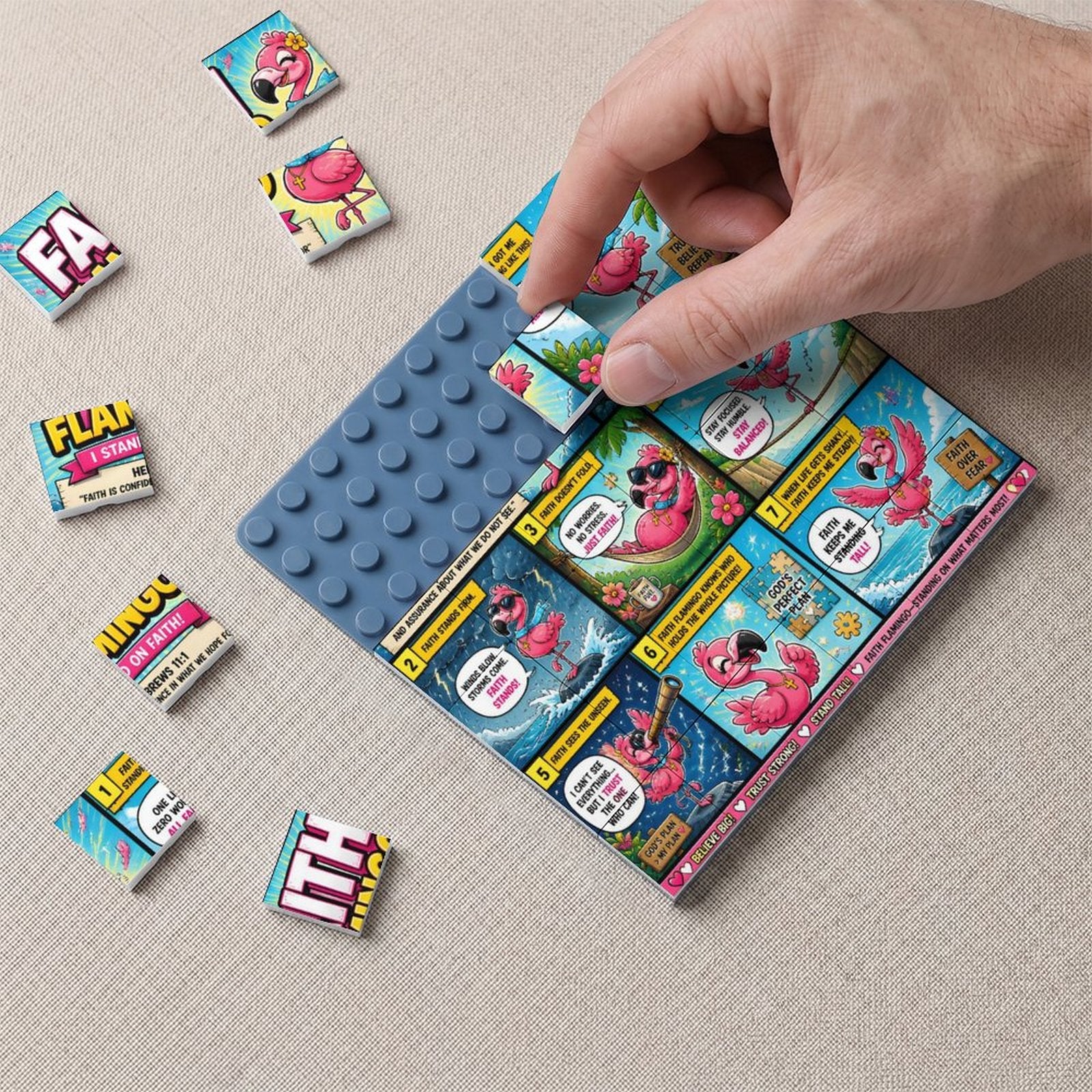 Faith Flamingo – Building Block Puzzle Ornament - ClaimedbyGodDesigns