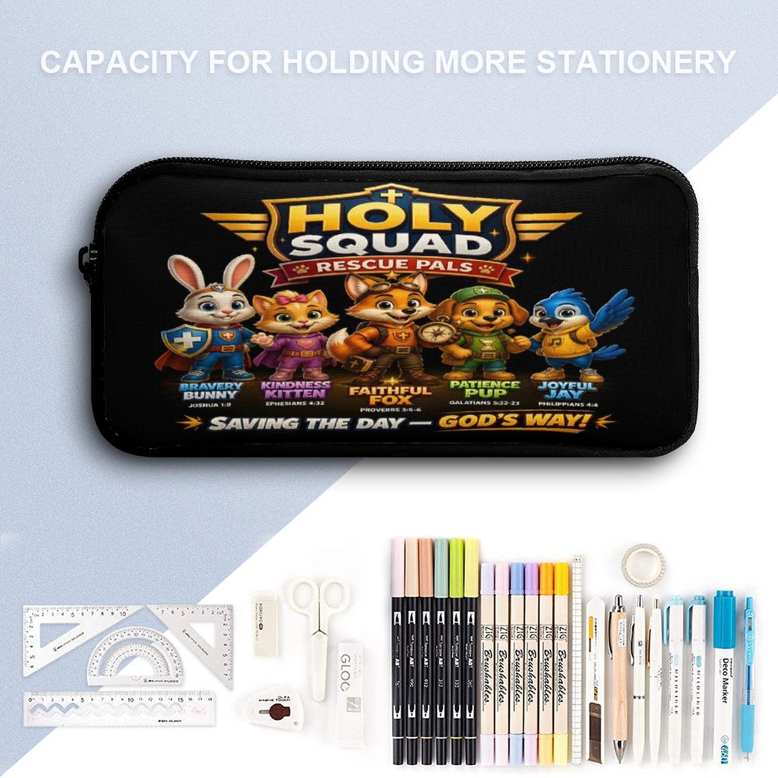 Holy Squad Rescue Pals Christian 3 PCS Bag Set (Backpack, Lunch Bag and Pencil Case) - ClaimedbyGodDesigns