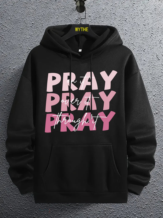 Pray On It Pray Over It Pray Through It Women's Christian Pullover Hooded Sweatshirt claimedbygoddesigns