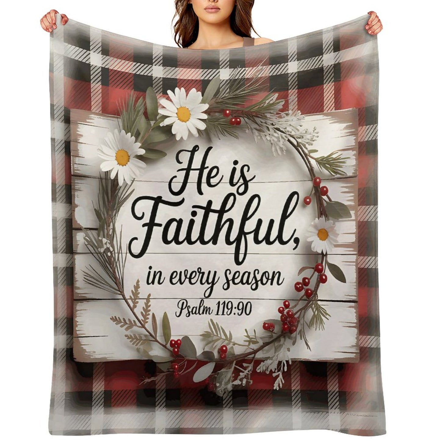 He Is Faithful Christian Flannel Throw Blanket