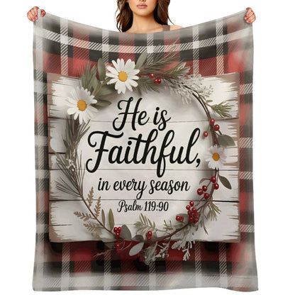 He Is Faithful Christian Flannel Throw Blanket