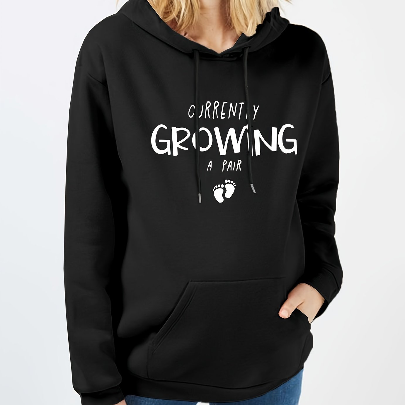 Currently Growing A Pair Women's Maternity Pullover Hooded Sweatshirt claimedbygoddesigns