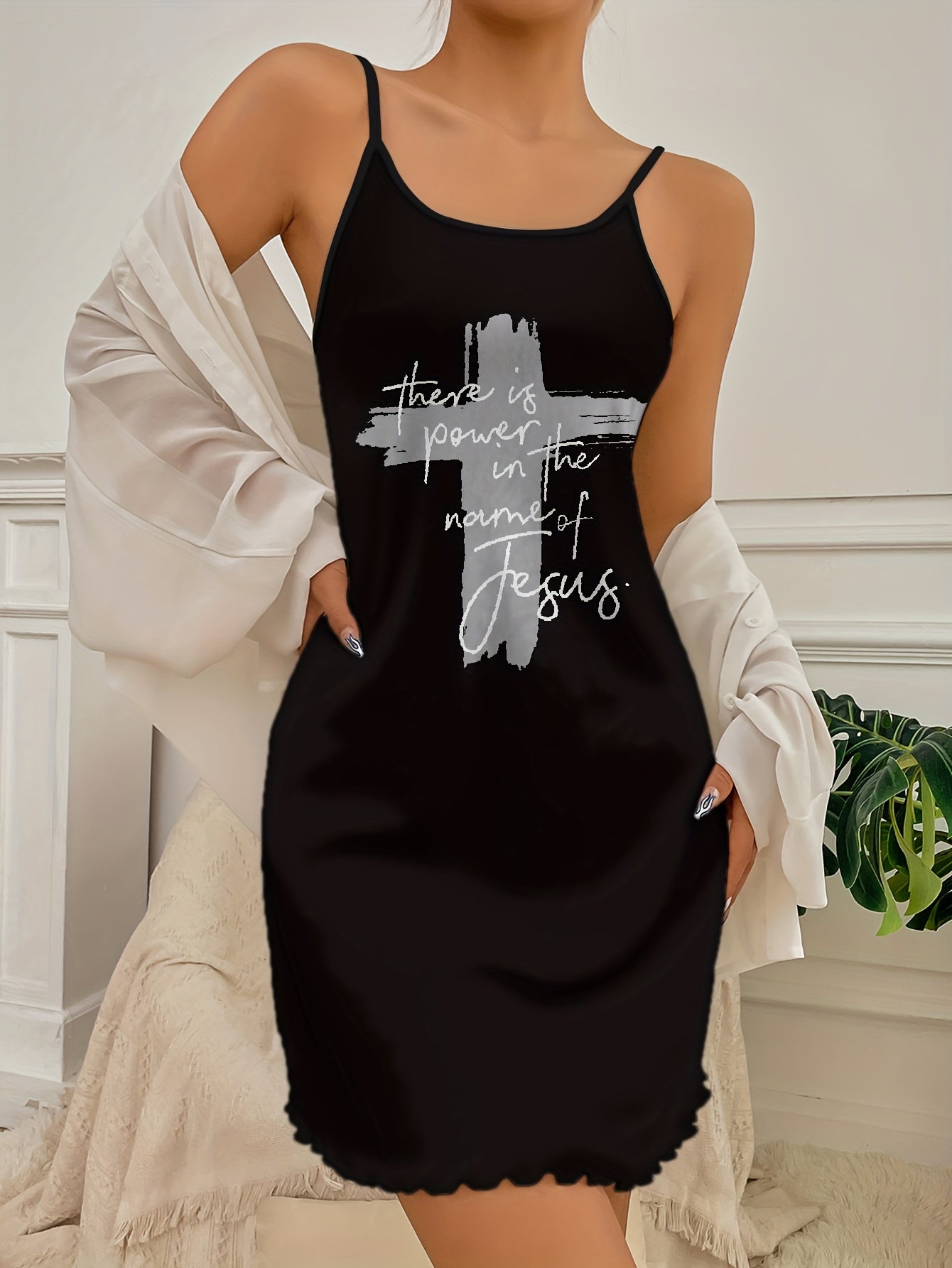There Is Power In The Name Of Jesus Women's Christian Pajama Dress claimedbygoddesigns