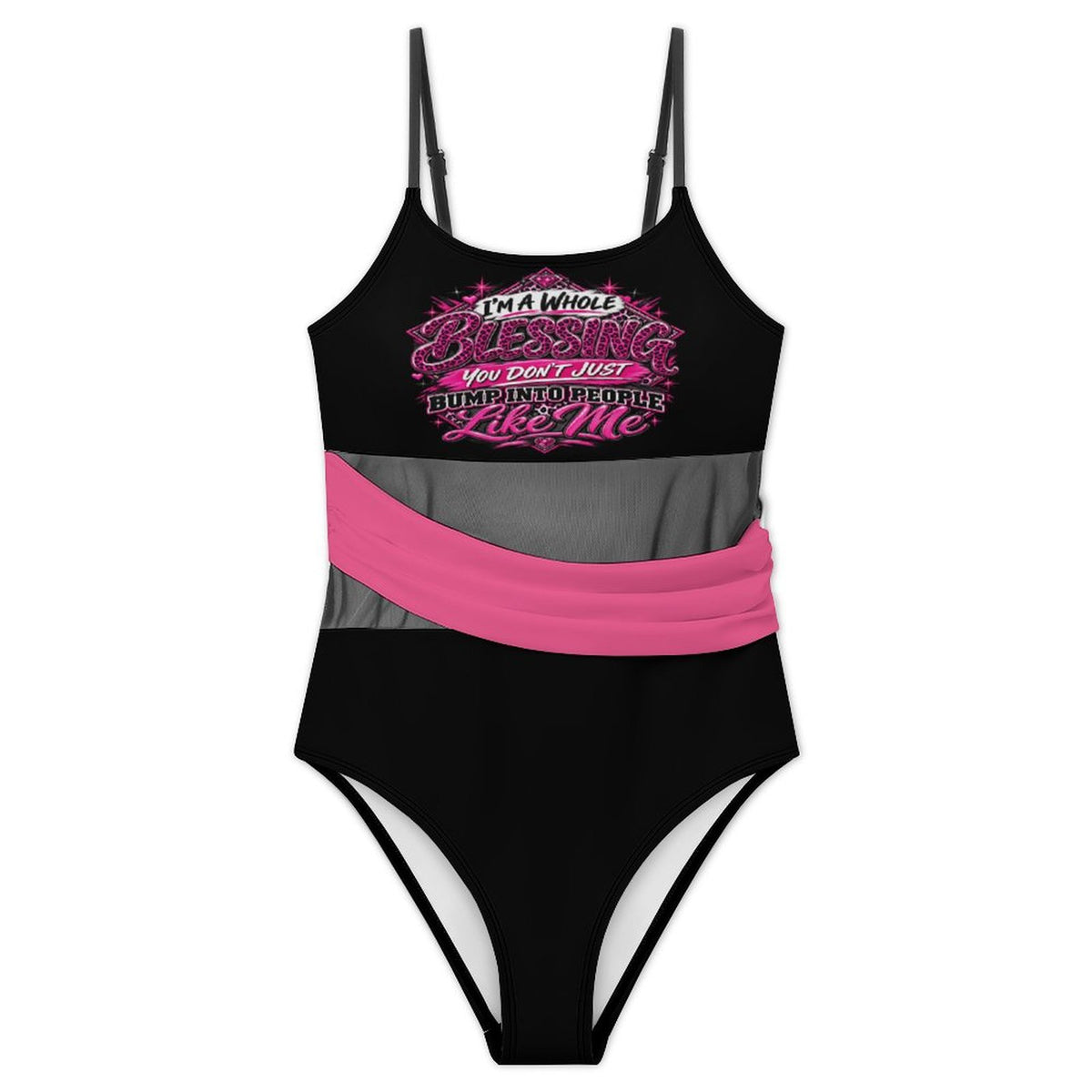 I’m A Whole Blessing You Don’t Just Bump Into People Like Me – Women’s Christian Mesh Splicing One-Piece Swimsuit