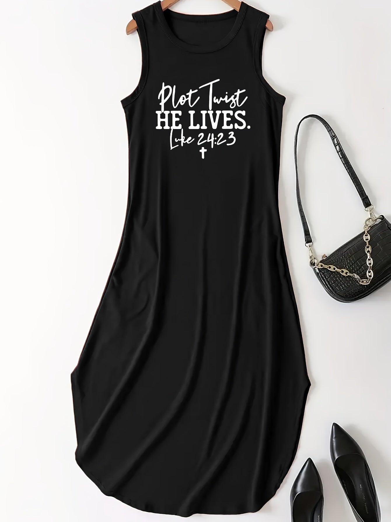 Luke 24:23 Plot Twist He Lives Women's Christian Summer Casual Tank Dress claimedbygoddesigns