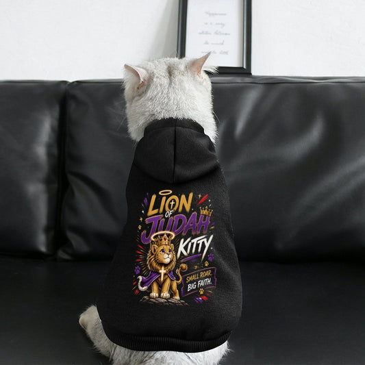Lion Of Judah Kitty Christian Pet Hooded Pullover Sweatshirt Cat Hoodie Warm, Soft & Breathable - ClaimedbyGodDesigns