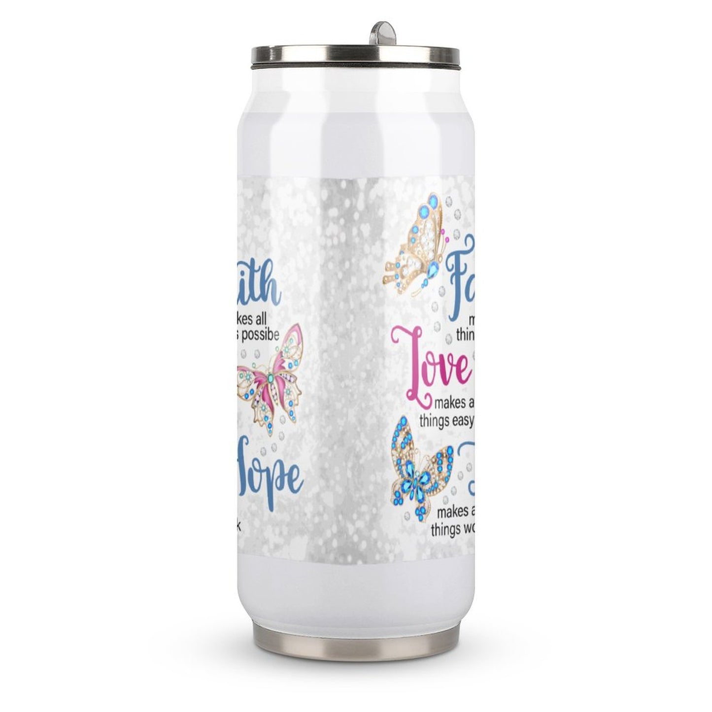 Faith Love Hope Unique Christian Stainless Steel Tumbler with Straw SALE-Personal Design