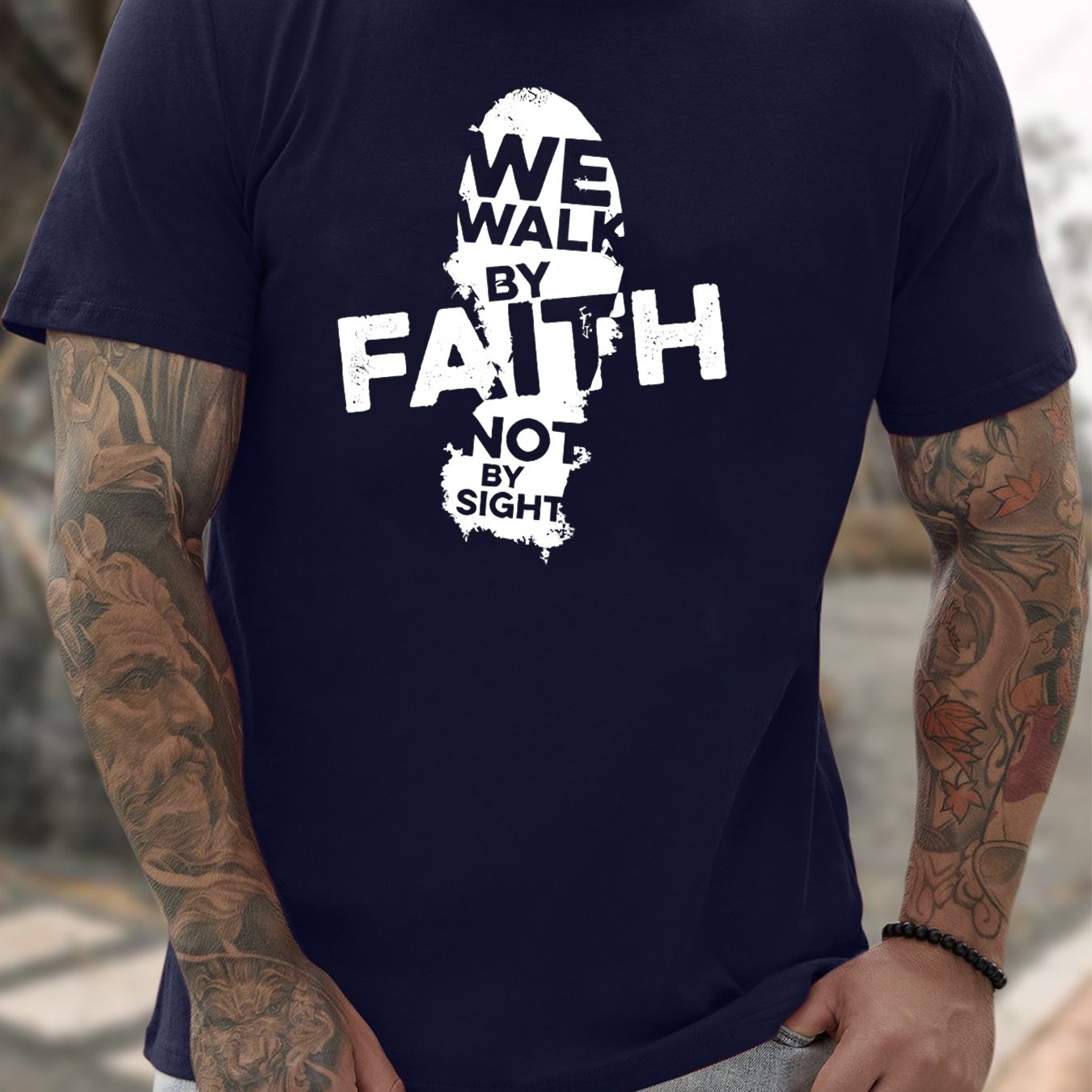 Walk By Faith (footprint 2) Men's Christian T-shirt claimedbygoddesigns