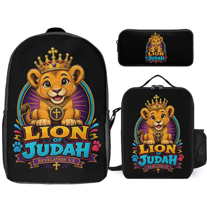 Lion Of Judah Christian 3 PCS Bag Set (Backpack, Lunch Bag and Pencil Case) - ClaimedbyGodDesigns