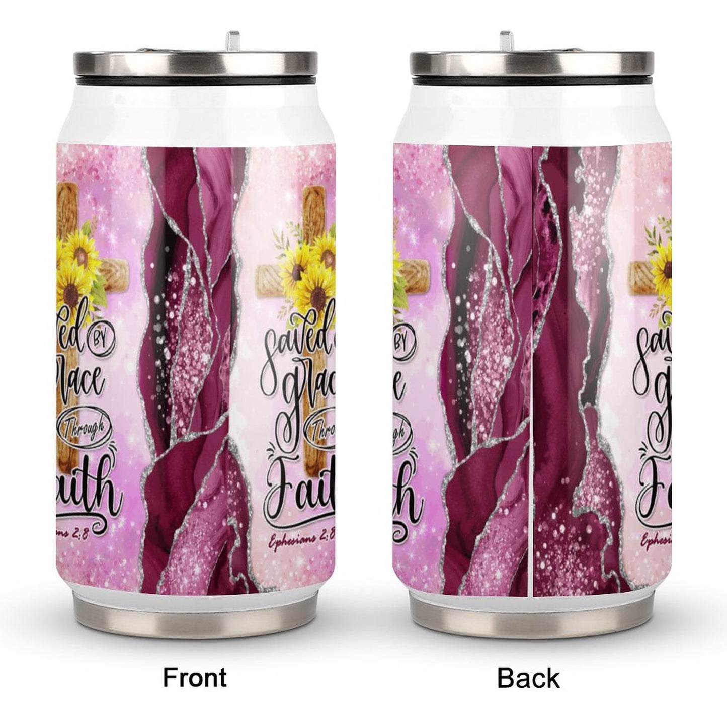 Saved By Grace Through Faith Unique Christian Stainless Steel Tumbler with Straw SALE-Personal Design