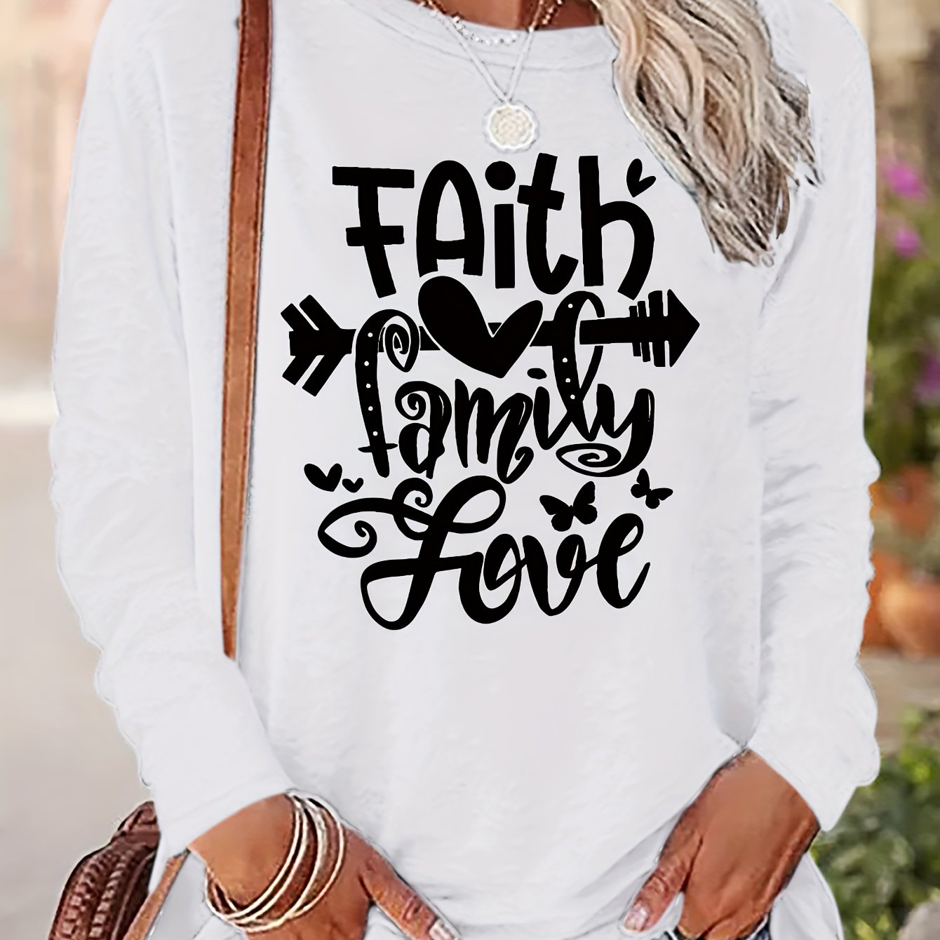 Faith Family Love Women's Christian Pullover Sweatshirt claimedbygoddesigns