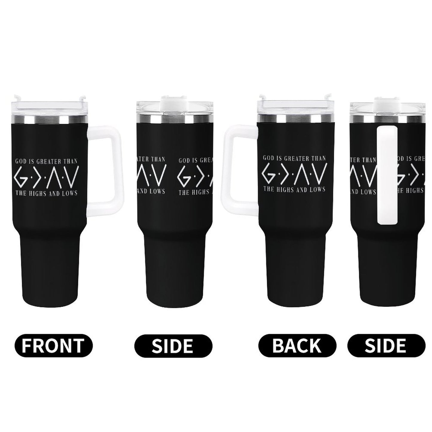 He Is Greater Christian 40oz Large Capacity Car Tumbler (double - sided print) - ClaimedbyGodDesigns