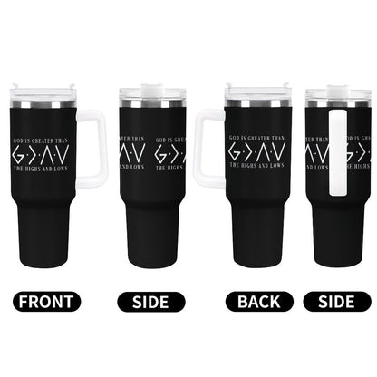 He Is Greater Christian 40oz Large Capacity Car Tumbler (double - sided print) - ClaimedbyGodDesigns